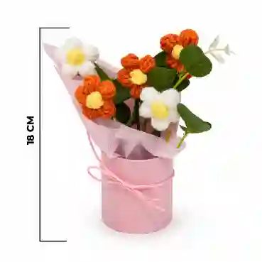 Handcrafted Orange &amp; White Crochet Daisy Bouquet in Pink Gift Vase