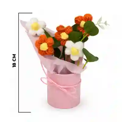 Handcrafted Orange & White Crochet Daisy Bouquet in Pink Gift Vase