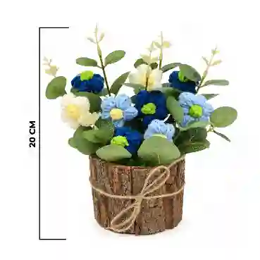 Ocean Bloom Crochet Flower Arrangement in Rustic Bark Planter