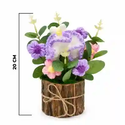 Handcrafted Crochet Elephant Floral Arrangement in Rustic Wooden Planter