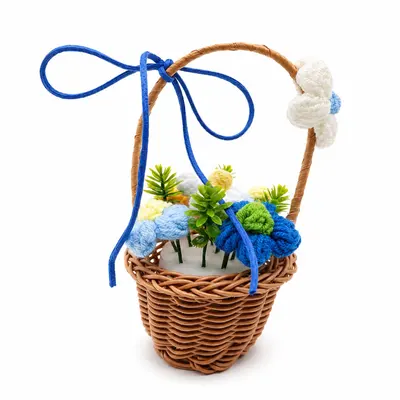 Charming Handwoven Basket with Handmade Crochet Flowers