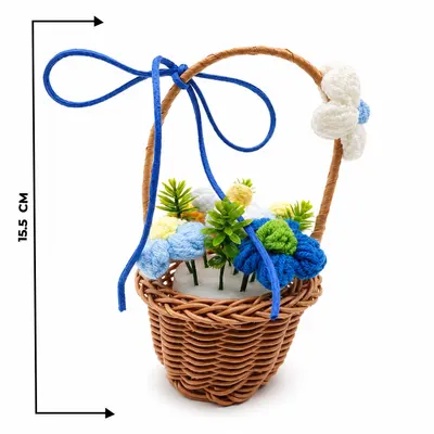 Charming Handwoven Basket with Handmade Crochet Flowers