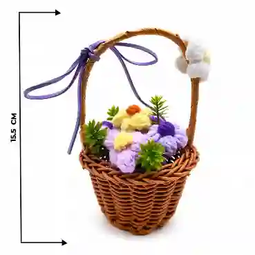 Handmade Lavender Crochet Flower Basket with Decorative Ribbon