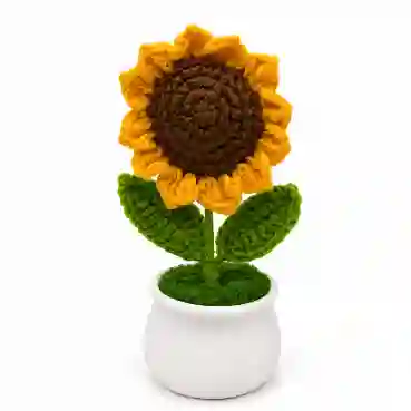 Charming Crochet Sunflower Arrangement in White Ceramic Pot