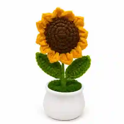 Charming Crochet Sunflower Arrangement in White Ceramic Pot