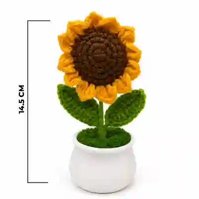 Charming Crochet Sunflower Arrangement in White Ceramic Pot