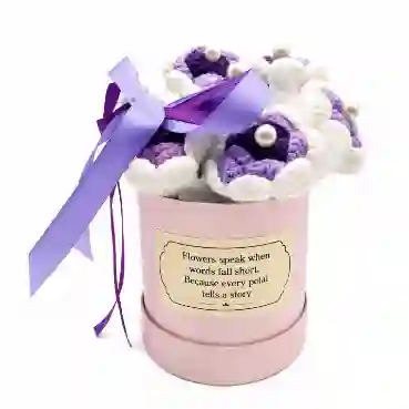 Crochet Purple and White Floral Arrangement in Keepsake Box
