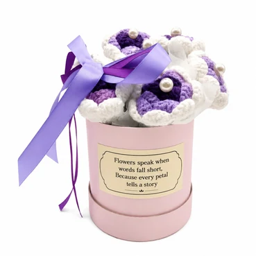 Crochet Purple and White Floral Arrangement in Keepsake Box