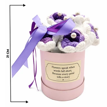Crochet Purple and White Floral Arrangement in Keepsake Box