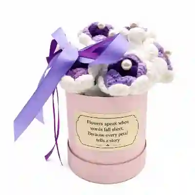 Crochet Purple and White Floral Arrangement in Keepsake Box