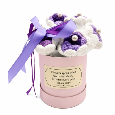 Crochet Purple and White Floral Arrangement in Keepsake Box