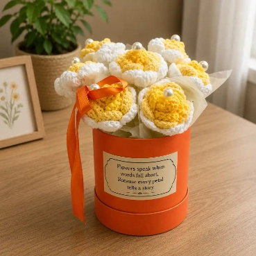Beautiful Crochet Yellow Roses in a Decorative Box