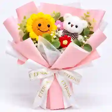 Cute Crochet Sunflower &amp; Teddy Bear Bouquet