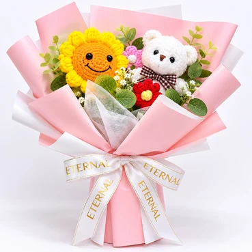Cute Crochet Sunflower &amp; Teddy Bear Bouquet