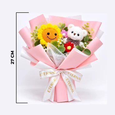 Cute Crochet Sunflower &amp; Teddy Bear Bouquet