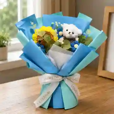 Premium Crochet Sunflower &amp; Teddy Bear Keepsake Bouquet