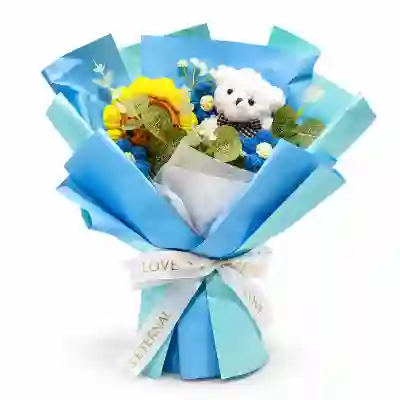 Premium Crochet Sunflower & Teddy Bear Keepsake Bouquet
