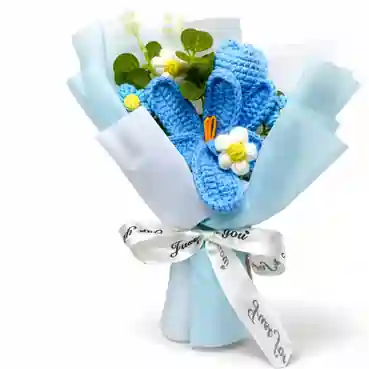 Blue Crochet Bunny Ear Bouquet in Elegant Gift Box