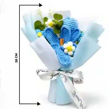 Blue Crochet Bunny Ear Bouquet in Elegant Gift Box
