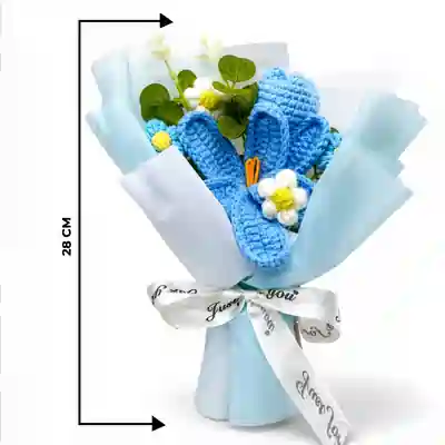 Blue Crochet Bunny Ear Bouquet in Elegant Gift Box