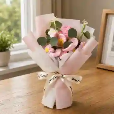 Forever Pink Crochet Flowers with Decorative Green Leaves