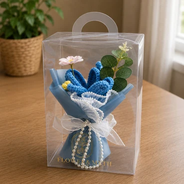 Blue Crochet Bunny Ear Bouquet in Premium Display Gift Box