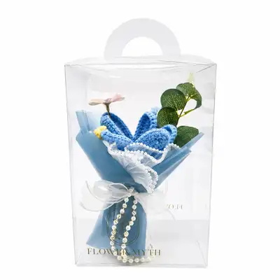 Blue Crochet Bunny Ear Bouquet in Premium Display Gift Box