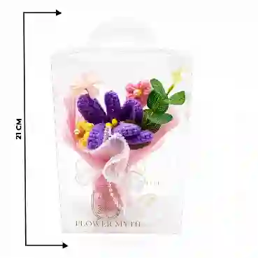 Purple Crochet Bunny Ear Bouquet in Elegant Gift Box