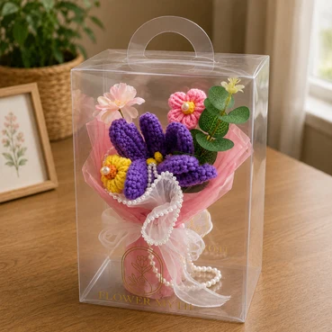 Purple Crochet Bunny Ear Bouquet in Elegant Gift Box