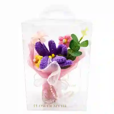 Purple Crochet Bunny Ear Bouquet in Elegant Gift Box