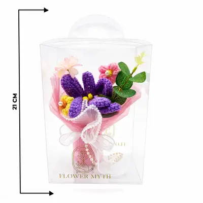 Purple Crochet Bunny Ear Bouquet in Elegant Gift Box
