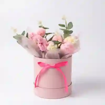 Pink Crochet Flower Arrangement in Elegant Round Gift Box