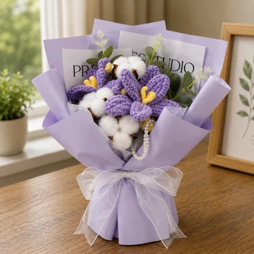 Lavender Crochet Flower Bouquet with Cotton Blooms