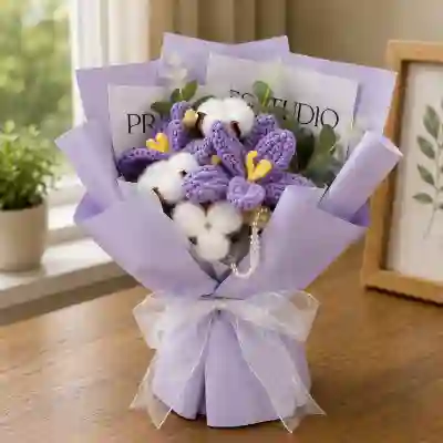 Lavender Crochet Flower Bouquet with Cotton Blooms