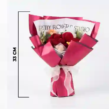 Red Crochet Rose Bouquet with Cotton Blooms &amp; Elegant Wrapping