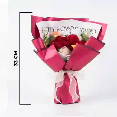 Red Crochet Rose Bouquet with Cotton Blooms & Elegant Wrapping