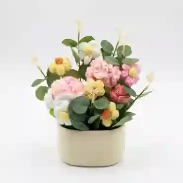 Pastel Crochet Floral Arrangement in Elegant Ceramic Pot