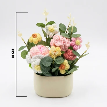 Pastel Crochet Floral Arrangement in Elegant Ceramic Pot