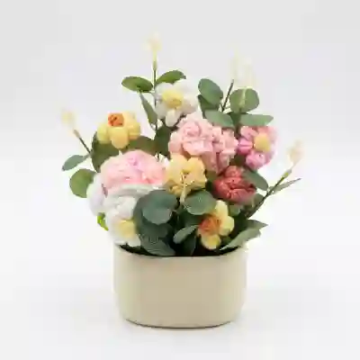 Pastel Crochet Floral Arrangement in Elegant Ceramic Pot