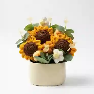 Crochet Sunflower Arrangement in Elegant Ceramic Pot