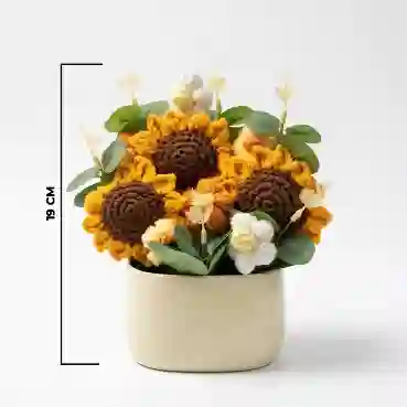 Crochet Sunflower Arrangement in Elegant Ceramic Pot