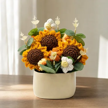 Crochet Sunflower Arrangement in Elegant Ceramic Pot