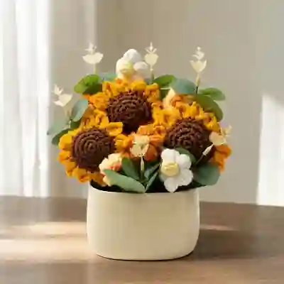 Crochet Sunflower Arrangement in Elegant Ceramic Pot