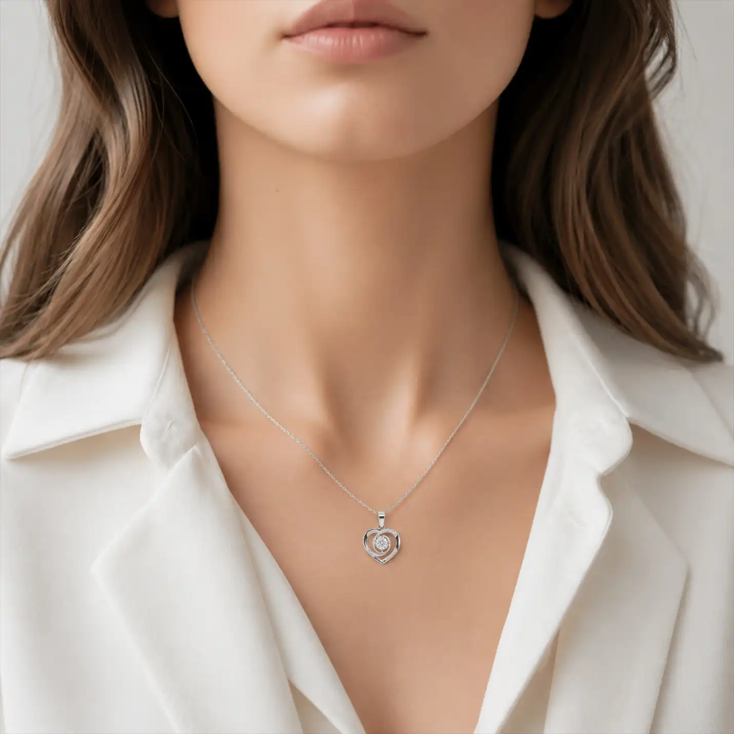 Elegant Heart Crystal Pendant Necklace in Silver Finish
