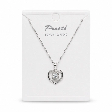 Elegant Heart Crystal Pendant Necklace in Silver Finish