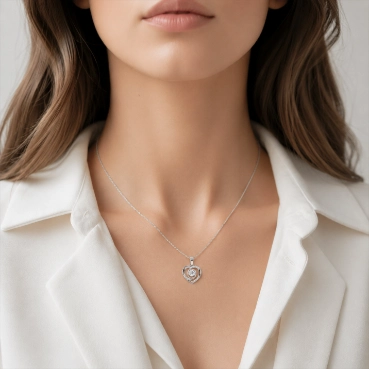 Elegant Heart Crystal Pendant Necklace in Silver Finish