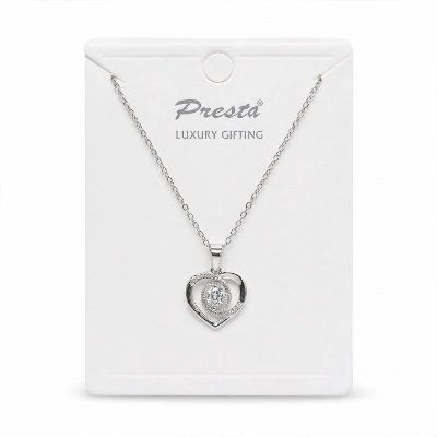 Elegant Heart Crystal Pendant Necklace in Silver Finish