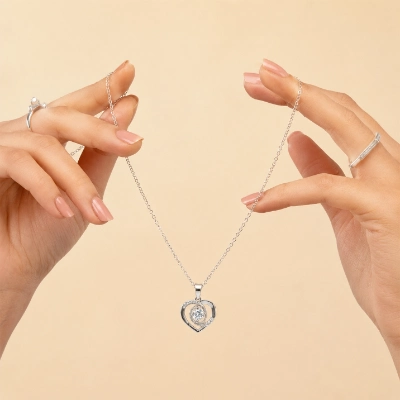 Elegant Heart Crystal Pendant Necklace in Silver Finish