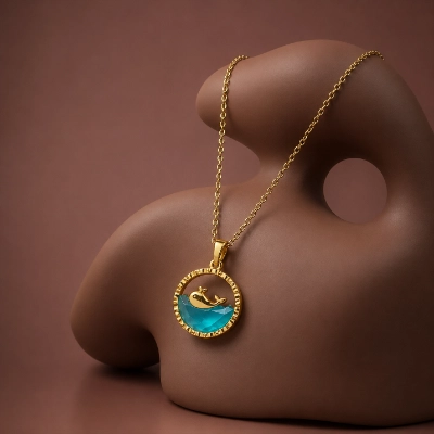 Gold Dolphin Ocean Pendant Necklace