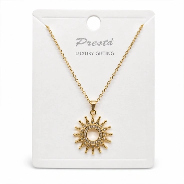 Gold Sunburst Crystal Pendant Necklace